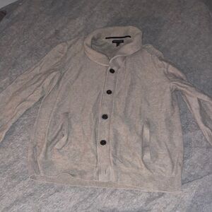 Banana Republic Sweater Mens large Wool Cardigan gray Cowl Neck